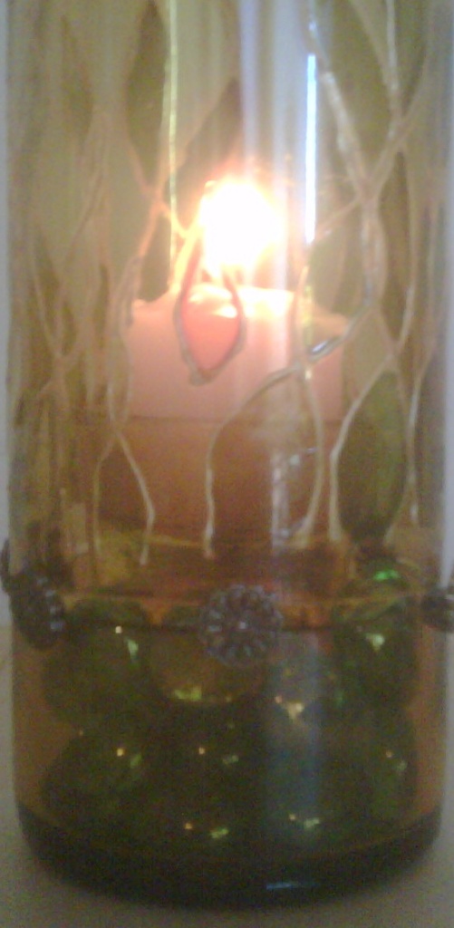 votive candle in wine bottle lantern